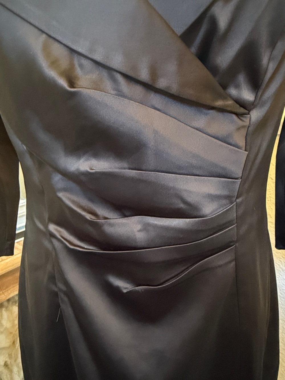 Kay Unger Black Satin Sheath Evening Dress Size 10 Portrait Collar Cocktail - Picture 4 of 8